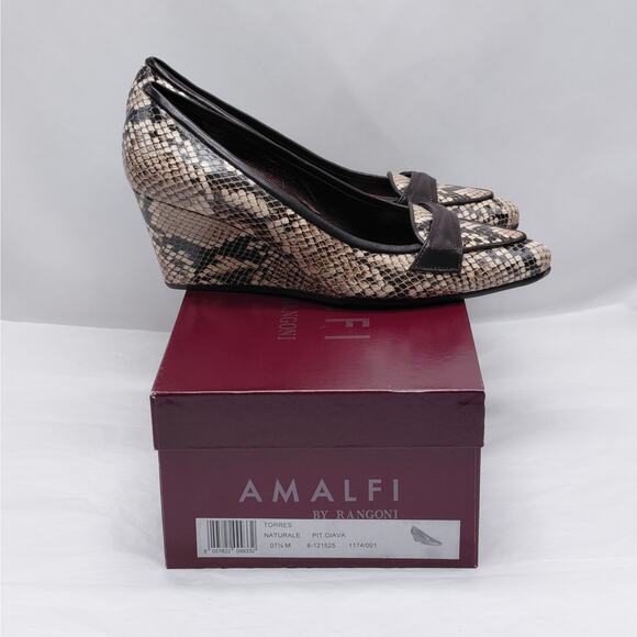 Amalfi by Rangoni Torres Wedge Heel Shoes Womens 7.5M Snake Print Italy Loafer - Picture 1 of 11